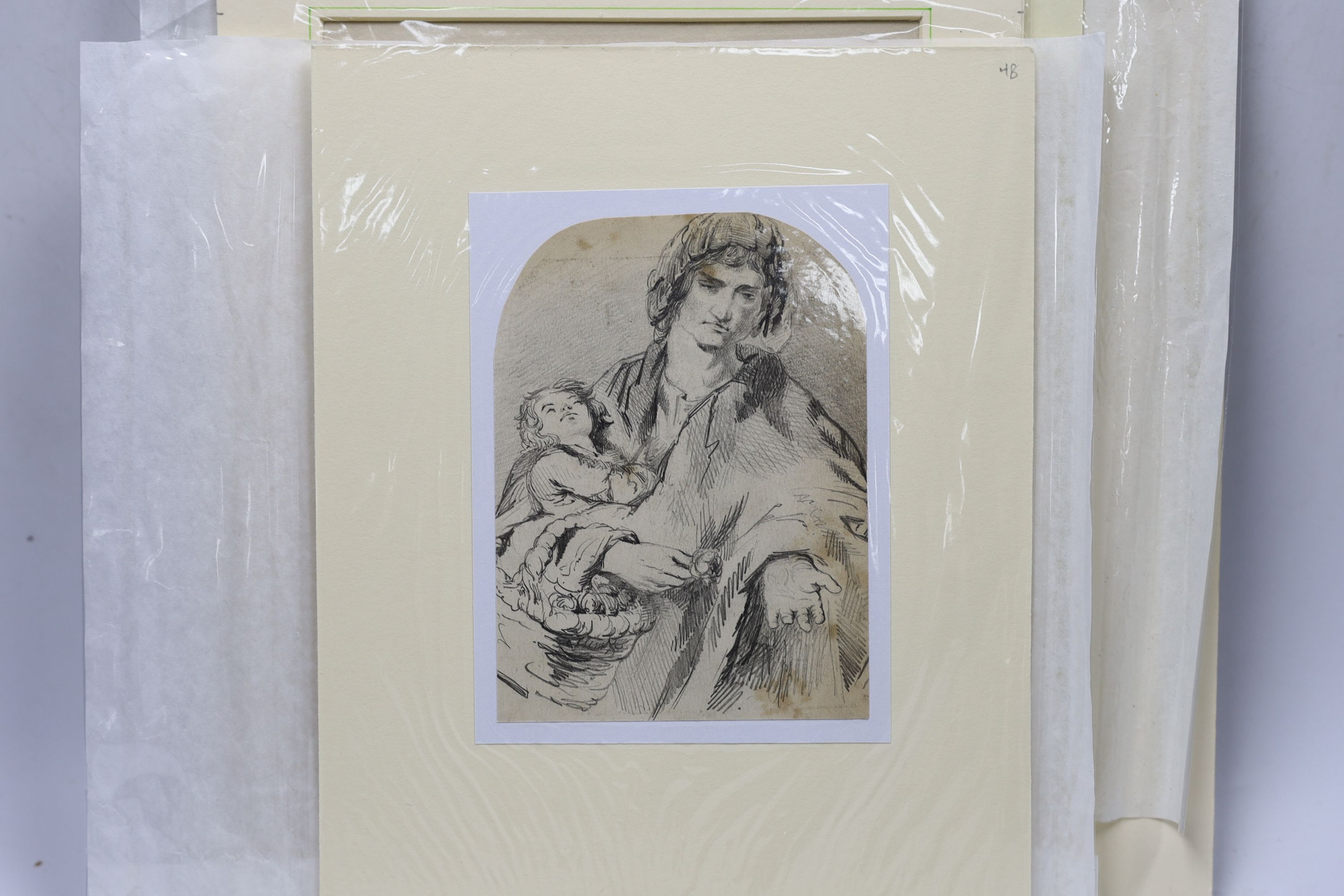 Eight 19th century and later pen, ink, watercolour and pencil sketches, some caricatures including examples by W McConnell with ink inscriptions, unframed, 21 x 17cm